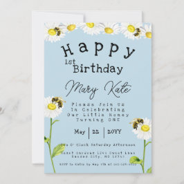 Daisy Blommor 1:a födelsedag Honungsbin Inbjudningar