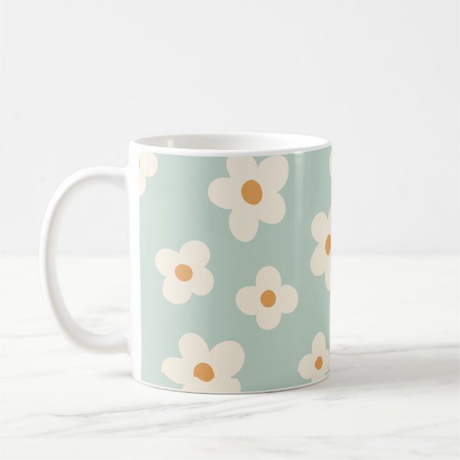 Daisy Blommor blommigt grönt mönster pastel färg Kaffemugg (Vänster)