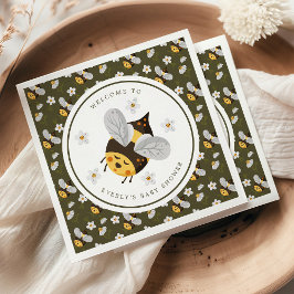 Daisy Blommor Bumblebi Bee Grönt Baby Shower Pappersservett