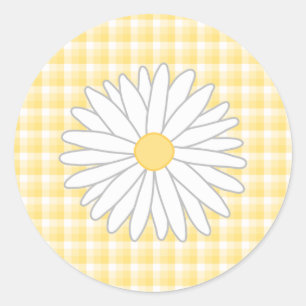 Daisy Blommor i Gult och Vit. Runt Klistermärke