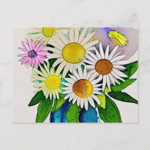 Daisy blommor i vas vykort