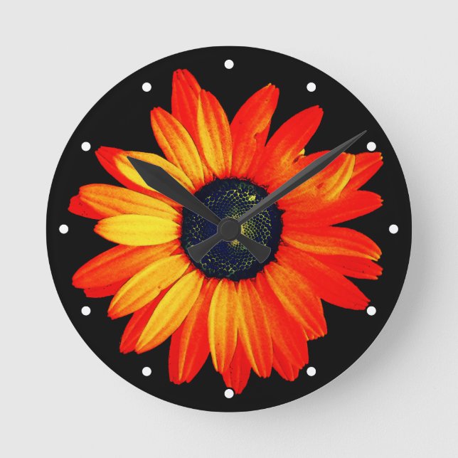Daisy Blommor med Orange Petals med punkter Rund Klocka (Framsida)
