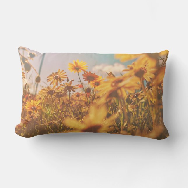 Daisy Blommor Orange Blå Kudd kastkudde Lumbarkudde (Framsida)