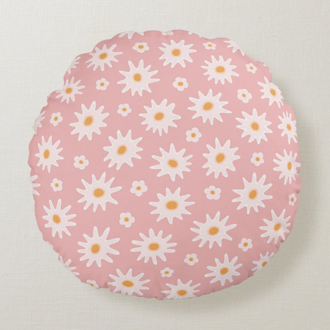 Daisy blommor sömlös mönster. Blommigtens bakgrund Rund Kudde (Framsidan)