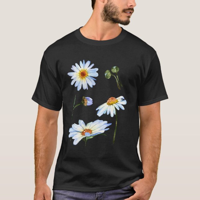 Daisy blomstermotif för botanisk skiss Blommigt T Shirt (Framsida)