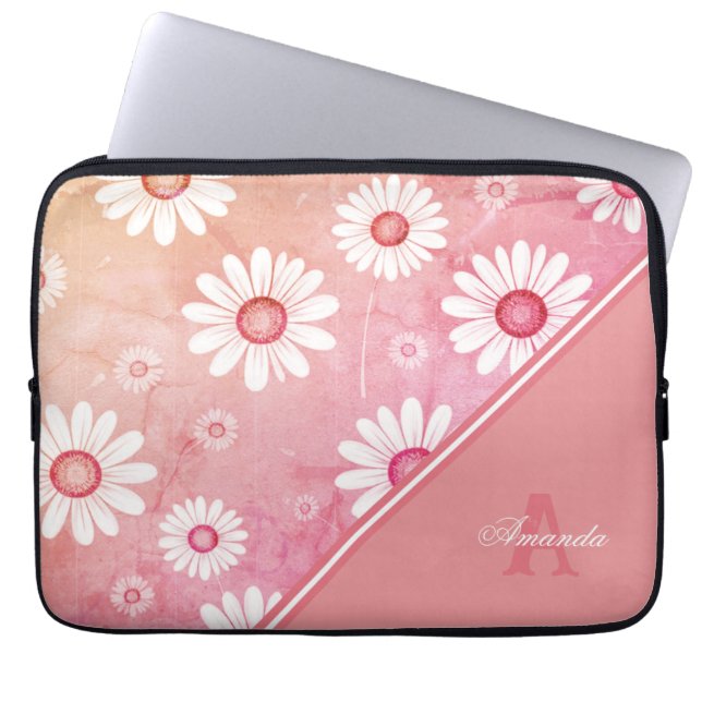 Daisy Blooms: Minimalistiskt Blommönster Laptop Fodral (Framsidan)