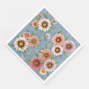 Daisy Blue and Rosa Blommigt Botanical Art Mönster Pappersservett