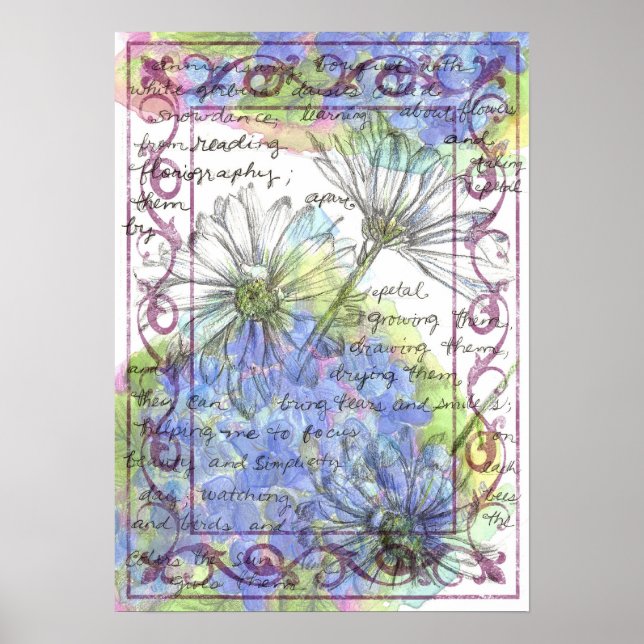 Daisy Blue Hydrangea Watercolor Flowers Poster (Framsidan)