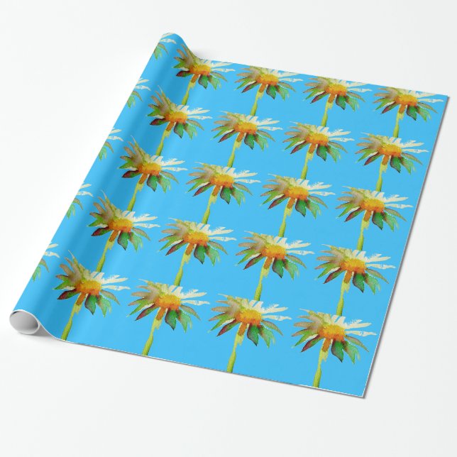 Daisy Blue Modern Art-blomma Presentpapper (Utrullad)