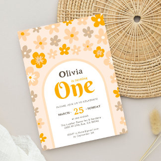 Daisy Boho Blommigt 1:a födelsedag Party Inbjudningar