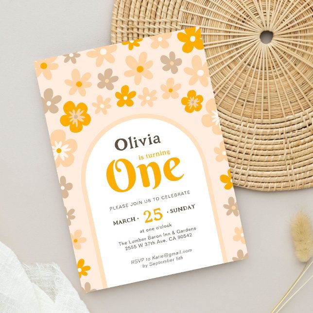 Daisy Boho Blommigt 1:a födelsedag Party Inbjudningar (Skapare uppladdad)