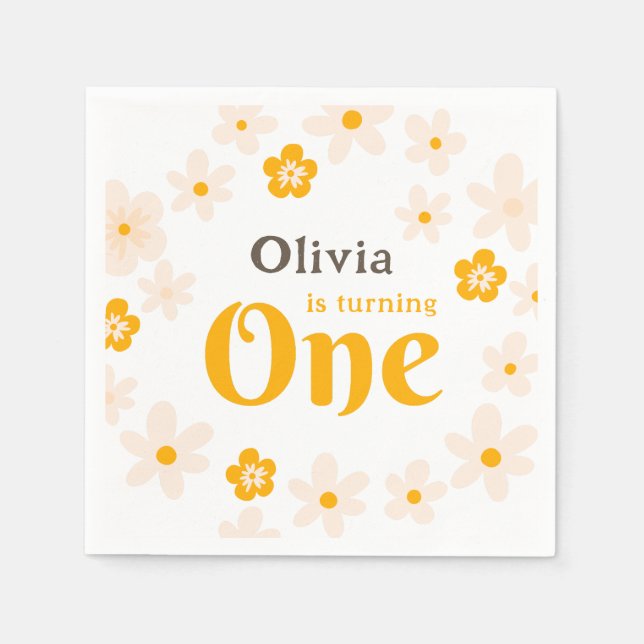 Daisy Boho Blommigt 1:a födelsedagen Pappersservett (Framsidan)