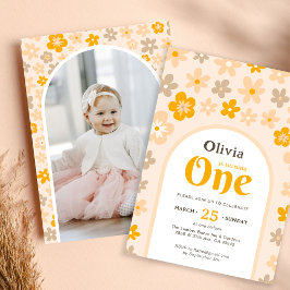 Daisy Boho Blommigt Photo 1st Birthday Party Inbjudningar