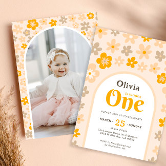 Daisy Boho Blommigt Photo 1st Birthday Party Inbjudningar