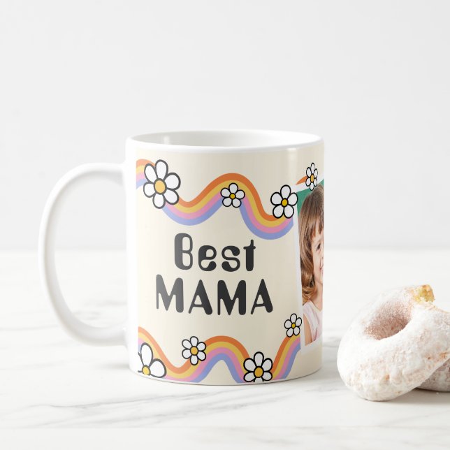 Daisy Boho Regnbåge Foto Bästa MAMMA Groovy Kaffemugg (Med munk)