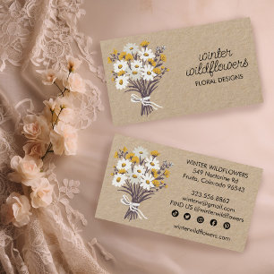 Daisy Bouquet Elegant Charming Social Icons Kraft Visitkort
