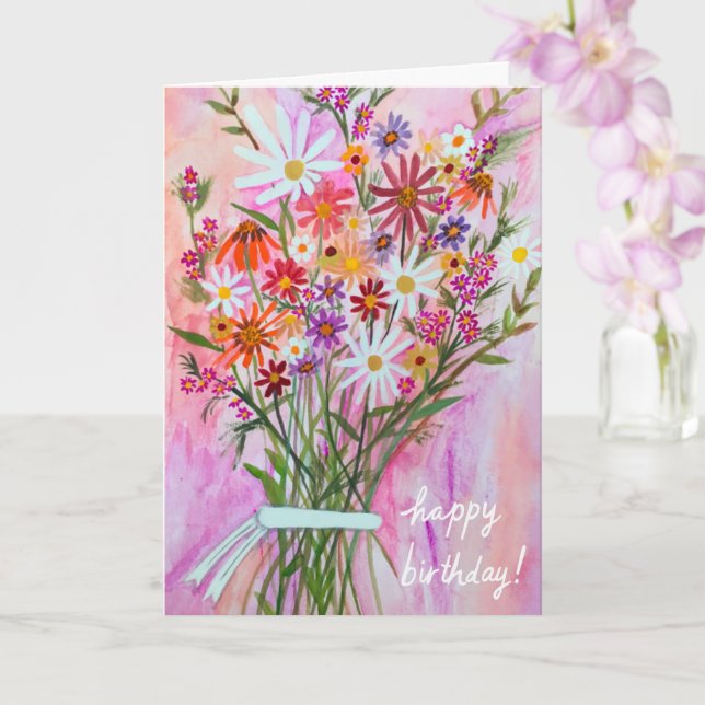 Daisy Bouquet GRATTIS PÅ FÖDELSEDAGEN Anpassa det! Kort (Orkide)