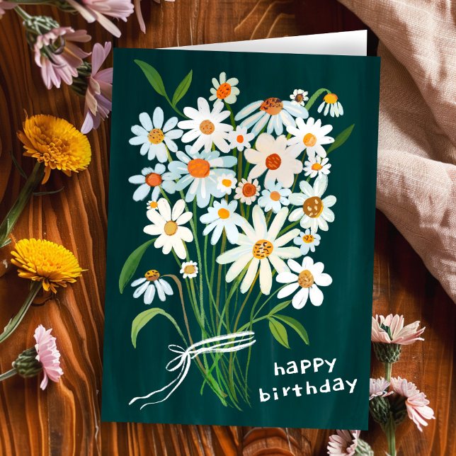 Daisy Bouquet Grattis på födelsedagen Handmålade G Kort (Daisy Bouquet Happy Birthday Handpainted Gouache CUSTOM Bday Card
)