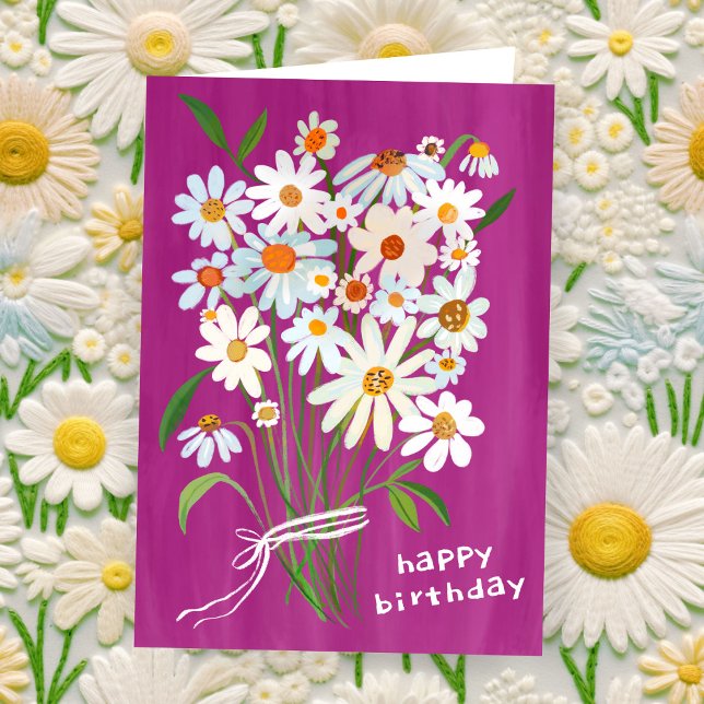 Daisy Bouquet Grattis på födelsedagen Handmålade G Kort (Daisy Bouquet Happy Birthday Handpainted Gouache CUSTOM Bday Card
)