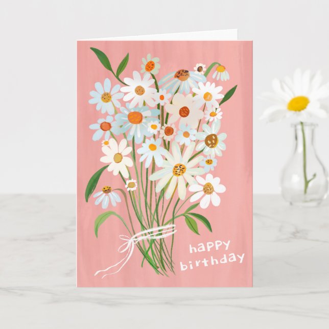 Daisy Bouquet Grattis på födelsedagen Handmålade G Kort (Liten växt)