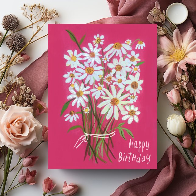 Daisy Bouquet Grattis på födelsedagen Vykort (Daisy Bouquet Watercolor Gouache Happy Birthday Postcard
)