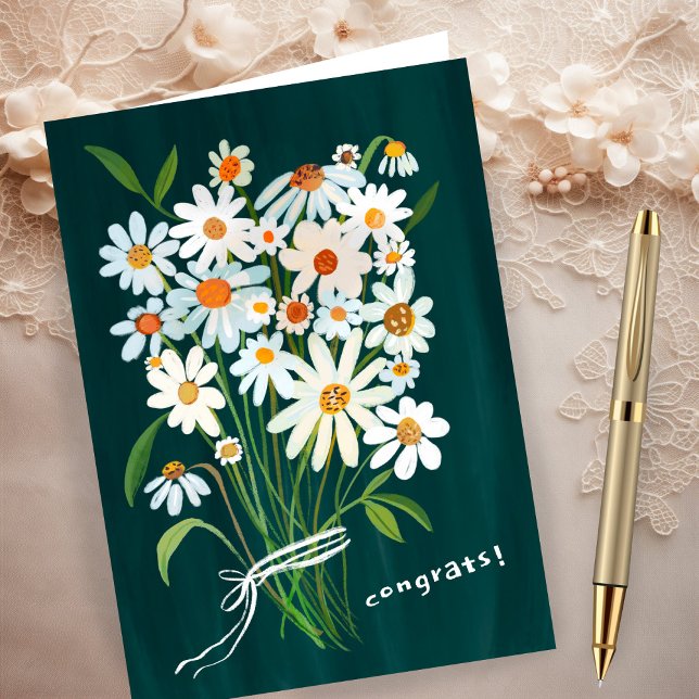 Daisy Bouquet Handmålade Gouache-Grattisar Kort (Daisy Bouquet Handpainted Gouache Congratulations Card
)