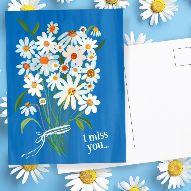 Daisy Bouquet Handmålade Gouache Miss You Sweet Vykort (Daisy Bouquet Handpainted Gouache Miss You Sweet Postcard
)