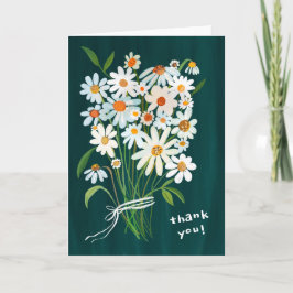 Daisy Bouquet Handmålat Gouache Flowers Grönt Tack Kort