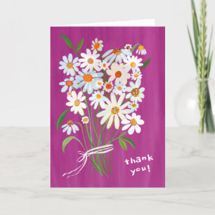 Daisy Bouquet Handmålat Gouache Fuchsia Rosa Tack Kort