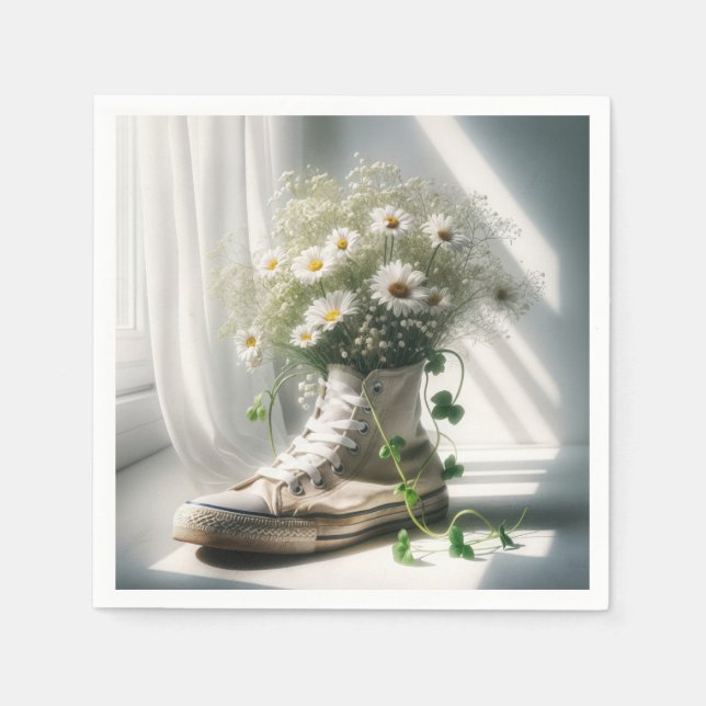 Daisy Bouquet in a White Sneaker Pappersservett (Framsidan)