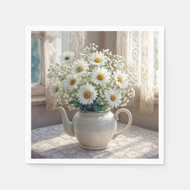 Daisy Bouquet in an Antique Teapot Pappersservett (Framsidan)