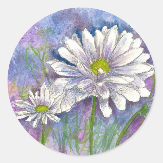 Daisy Bouquet-målning Runt Klistermärke (Framsida)