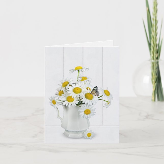 Daisy Bouquet med Butterfly Blank Note Card Kort (Framsida)