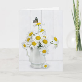 Daisy bouquet med fjäril på virke av visvträ kort