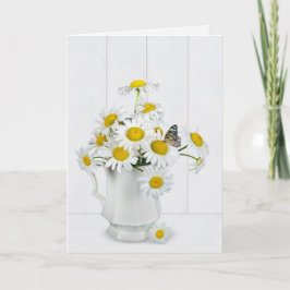 Daisy bouquet med fjäril på virke av visvträ kort