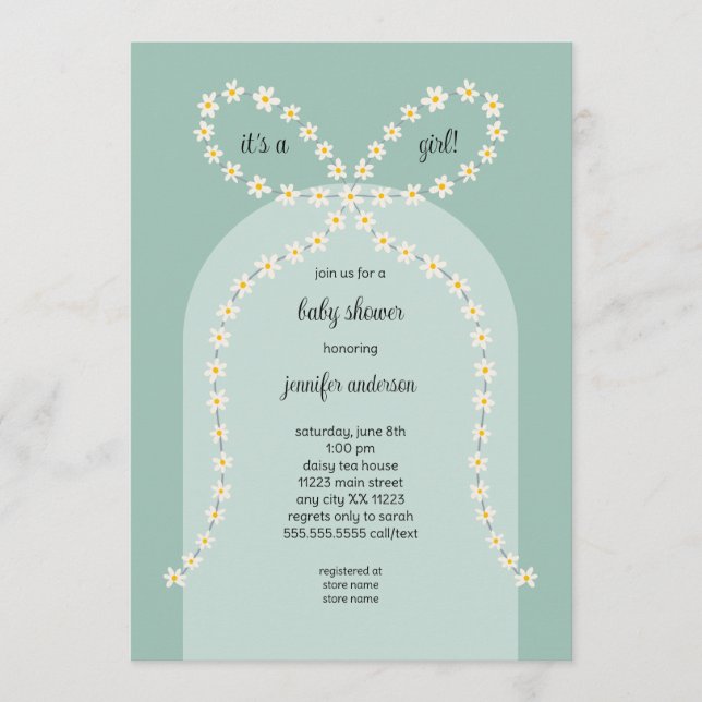 Daisy Bow Baby Shower Invitation Inbjudningar (Framsida)