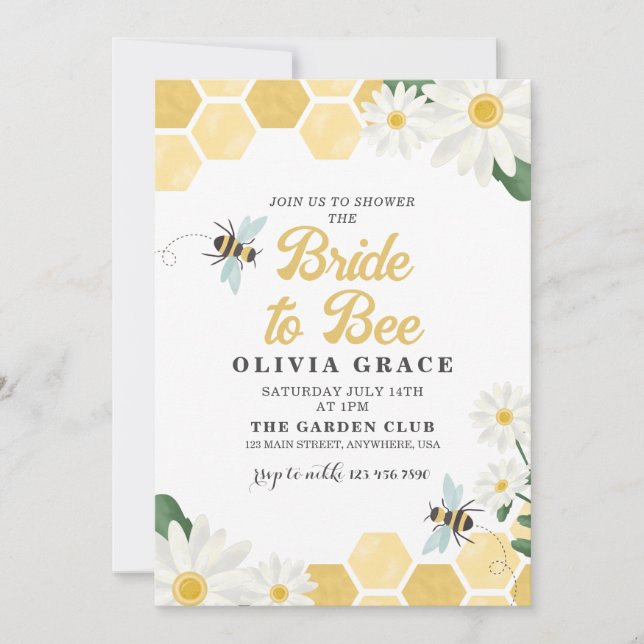 Daisy Bride to Bee inbjudningskort för möhippan (Framsida)