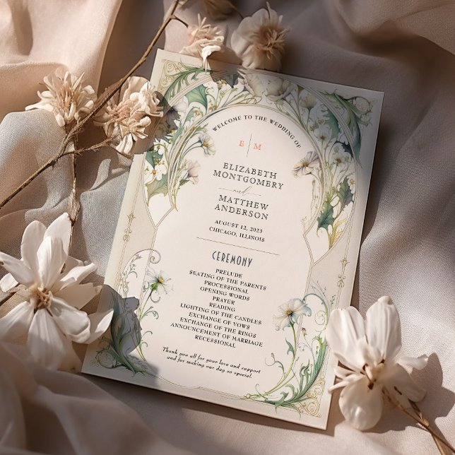 Daisy Bröllopsprogram Art nouveau Mucha Inbjudningar (Skapare uppladdad)