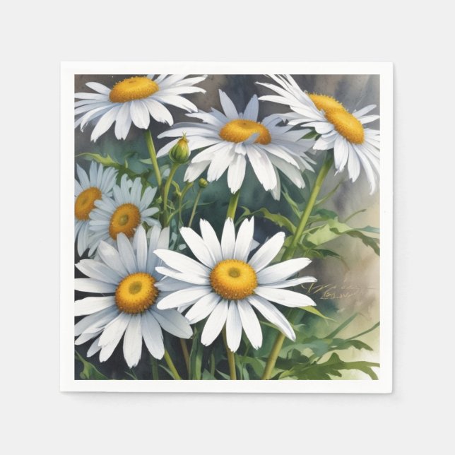 Daisy Bunch of Flowers Elegant Watercolor Pappersservett (Framsidan)