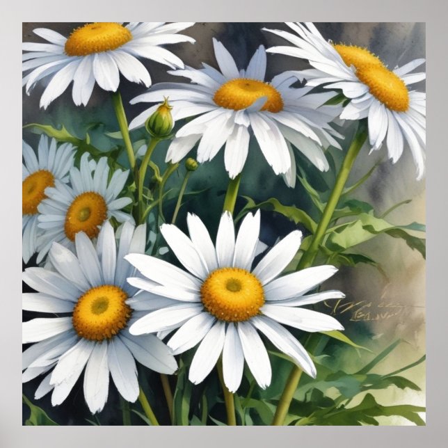 Daisy Bunch of Flowers Elegant Watercolor Poster (Framsidan)