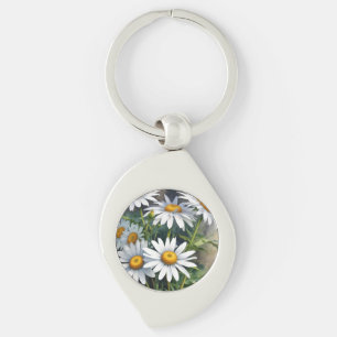 Daisy Bunch of Flowers Elegant Watercolor Swirl Silverfärgad Nyckelring