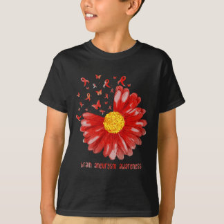 Daisy Butterfly Burgundy Ribbon Brain Aneurysm Awa T Shirt
