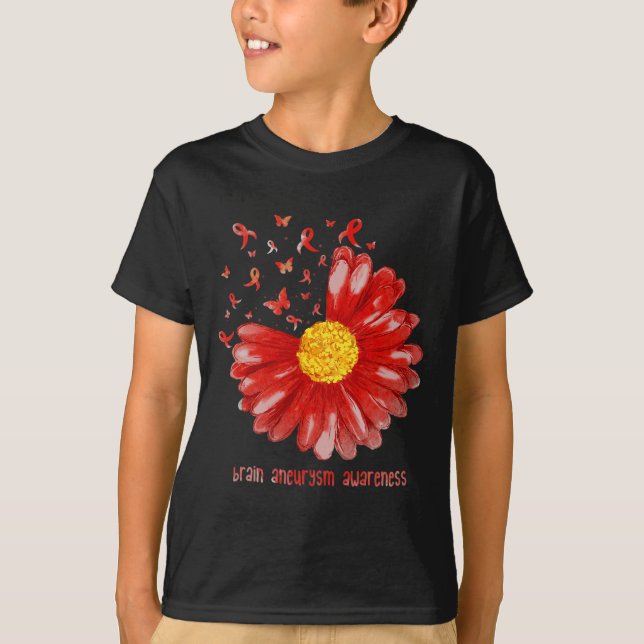 Daisy Butterfly Burgundy Ribbon Brain Aneurysm Awa T Shirt (Framsida)