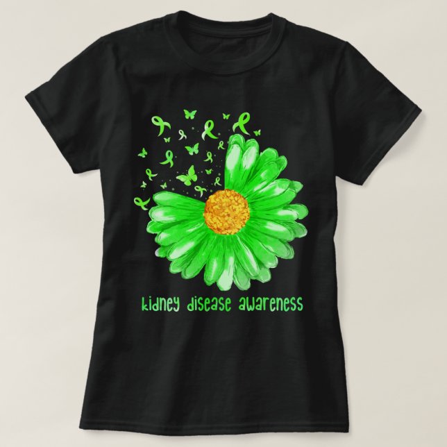 Daisy Butterfly Grönt Ribbon Kidney Disease Awaren T Shirt (Design framsida)