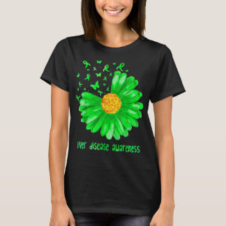 Daisy Butterfly Grönt Ribbon Liver Disease Warrior T Shirt