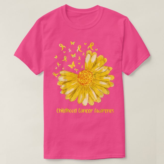 Daisy Butterfly Guld Ribbon Childnature Cancer Med T Shirt (Design framsida)