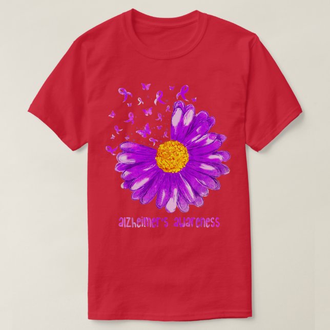 Daisy Butterfly Lila Ribbon Alzheimers Awareness T Shirt (Design framsida)