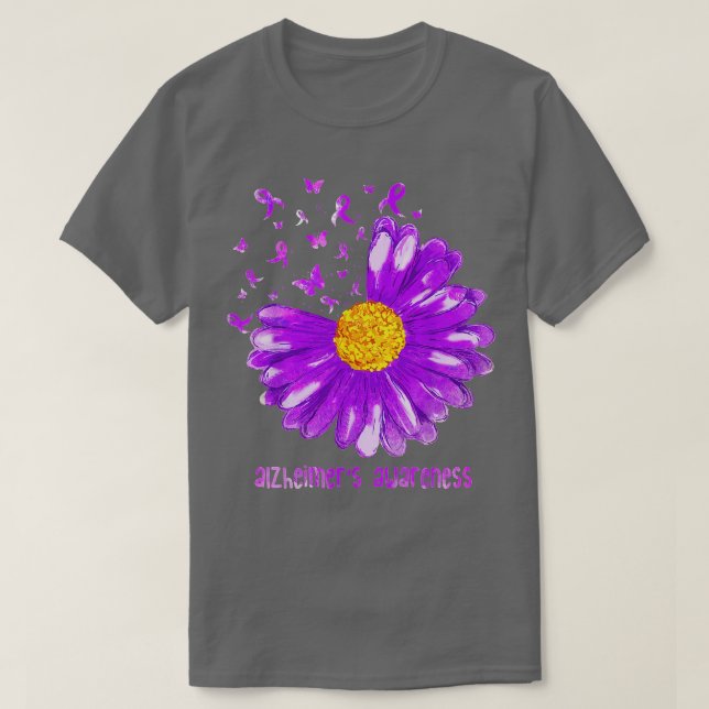 Daisy Butterfly Lila Ribbon Alzheimers's Awarenes T Shirt (Design framsida)