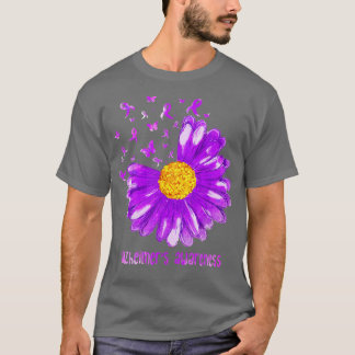 Daisy Butterfly Lila Ribbon Alzheimers's Awarenes T Shirt