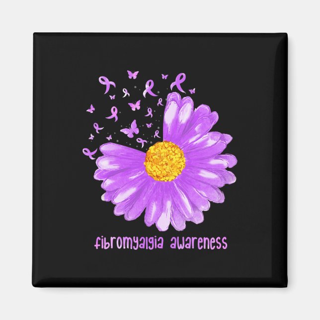 Daisy Butterfly Lila Ribbon Fibromyalgia Awarene Magnet (Framsidan)